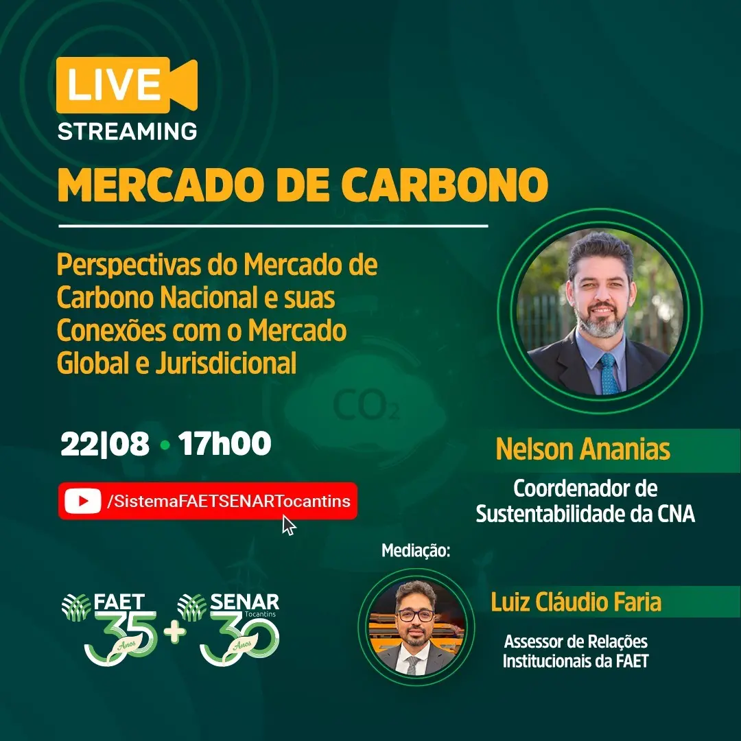 Sistema Faet/Senar promove “live” sobre mercado de carbono nesta quinta, 22