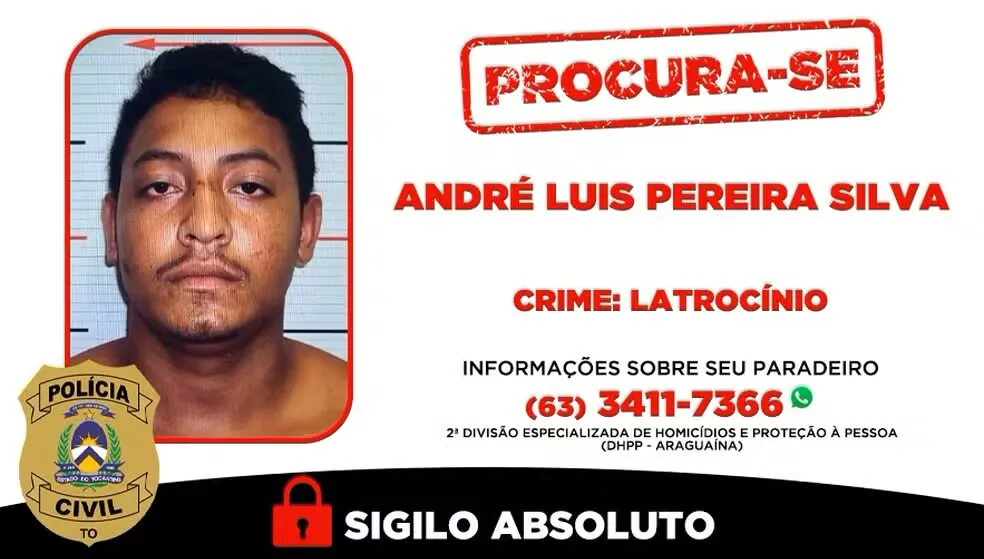 Foragido suspeito de latrocínio tem cartaz de procurado divulgado pela Polícia Civil